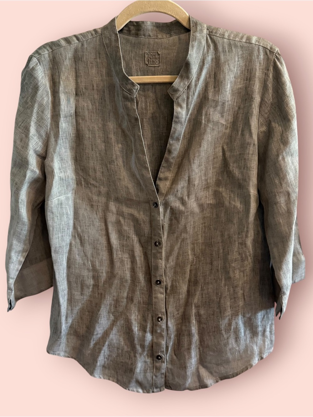 120% Lino Italian Gray Linen Button Front Blouse IT 46 US M/L